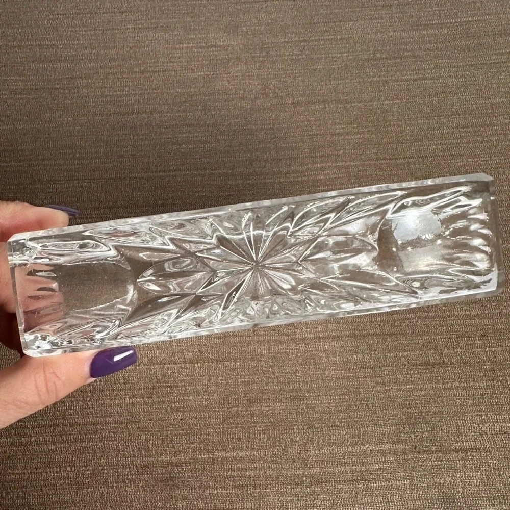Crystal Glass Napkin/Letter Holder Cut Glass Starburst Design‎ Clear Heavy Duty